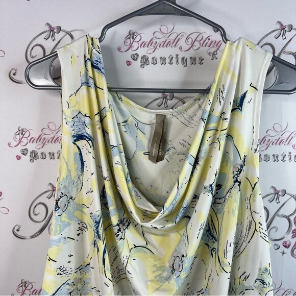 Be true to you tank top flowy Chic Floral Cowl Neck Blouse - Yellow and Blue - Picture 6 of 13